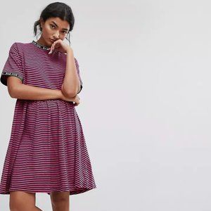 Lazy Oaf Smock Dress In Stripe With Bad For You Taping